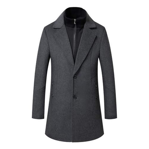 Sliktaa Herren Wollmantel dicker Trenchcoat mittlerer Länge Mantel Kerbe Kragen warmer Mantel Herren Wintermäntel mit abnehmbaren Windschutz Innenkragen Grau XXL von Sliktaa