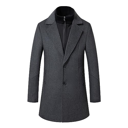 Sliktaa Herren Wollmantel dicker Trenchcoat mittlerer Länge Mantel Kerbe Kragen warmer Mantel Herren Wintermäntel mit abnehmbaren Windschutz Innenkragen von Sliktaa