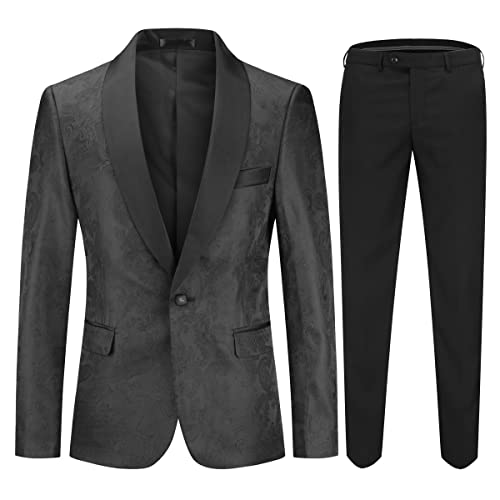 Sliktaa Herrenanzug Slim Fit Zweiteiler mit Blumenmuster Modern Bedruckter Geburtstagsfeier Hochzeit Party Sakko Hose von Sliktaa