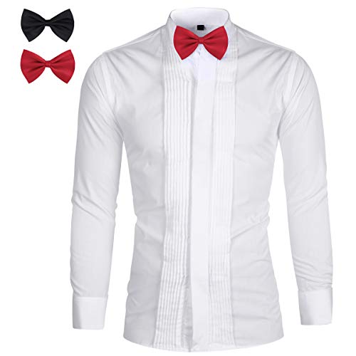 Sliktaa Herrenhemden mit Plisseefalten klassisch Slim Fit Abendessen Abend Tuxedo Hochzeitshemd Gr. XS, weiß von Sliktaa