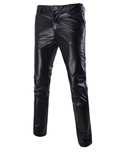 Sliktaa Hose Herren Lederhose Slim Fit Biker Hose Night Club Party Heißprägen Leichte Stoffe Mit Taschen Schwarz L von Sliktaa