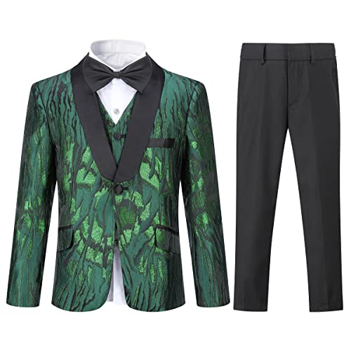 Sliktaa Jungen 3 Stück Anzüge EIN Knopf Anzüge Hochzeit Geburtstag Party Prom Performance Anzug Blazer Weste Hose Multicolour Grün 8 Jahre von Sliktaa