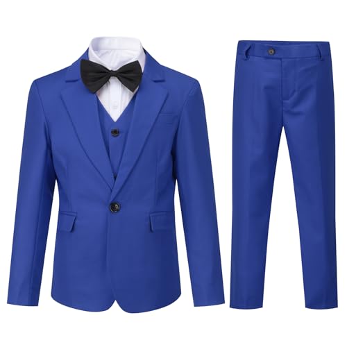 Sliktaa Jungen 3 Stück Anzüge EIN Knopf Revers Kragen Anzüge Hochzeit Geburtstag Party Prom Performance Anzug Blazer Weste Hose Multicolour(Blau 7 Jahre) von Sliktaa