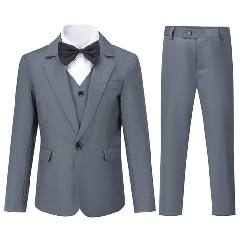 Sliktaa Jungen 3 Stück Anzüge EIN Knopf Revers Kragen Anzüge Hochzeit Geburtstag Party Prom Performance Anzug Blazer Weste Hose Multicolour Dunkelgrau 12 Jahre von Sliktaa