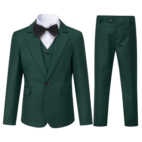Sliktaa Jungen 3 Stück Anzüge EIN Knopf Revers Kragen Anzüge Hochzeit Geburtstag Party Prom Performance Anzug Blazer Weste Hose Multicolour Dunkelgrün 4 Jahre von Sliktaa