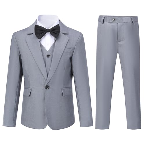 Sliktaa Jungen 3 Stück Anzüge EIN Knopf Revers Kragen Anzüge Hochzeit Geburtstag Party Prom Performance Anzug Blazer Weste Hose Multicolour Grau 16 Jahre von Sliktaa