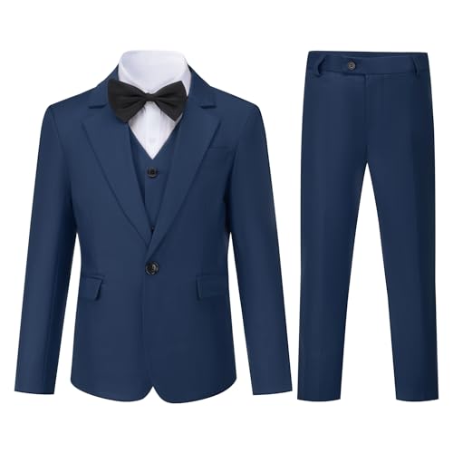 Sliktaa Jungen 3 Stück Anzüge EIN Knopf Revers Kragen Anzüge Hochzeit Geburtstag Party Prom Performance Anzug Blazer Weste Hose Multicolour Marine 10 Jahre von Sliktaa