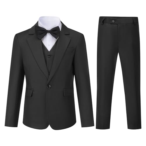 Sliktaa Jungen 3 Stück Anzüge EIN Knopf Revers Kragen Anzüge Hochzeit Geburtstag Party Prom Performance Anzug Blazer Weste Hose Multicolour Schwarz 12 Jahre von Sliktaa