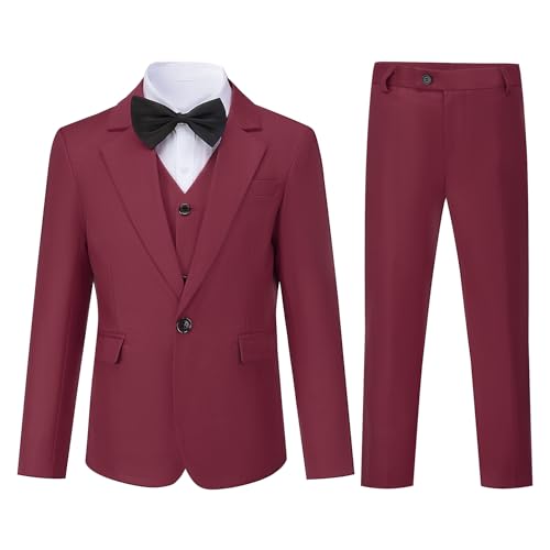 Sliktaa Jungen 3 Stück Anzüge EIN Knopf Revers Kragen Anzüge Hochzeit Geburtstag Party Prom Performance Anzug Blazer Weste Hose Multicolour(Weinrot 16 Jahre) von Sliktaa