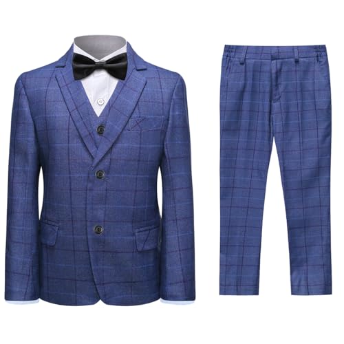 Sliktaa Jungen 3 Stück Anzüge Karierter Slim Fit Hochzeitsanzug Für Party Abschlussball Geburtstag Einzelanzug Weste Und Hosenanzug Lila 8 Jahre von Sliktaa