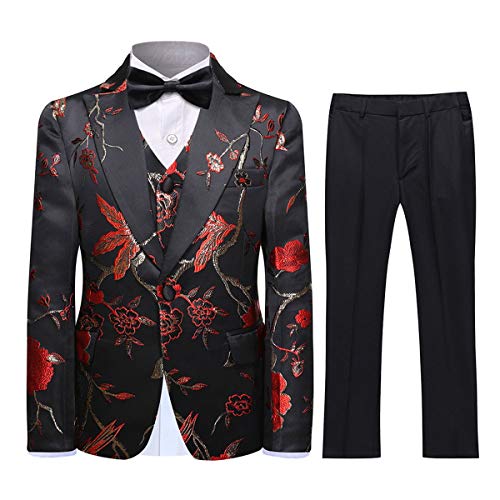 Sliktaa Jungen Anzüge 3 teilig Gold Paisley Floral Anzug Kind Set Slim Fit Smoking Stickerei Anzug Blazer Weste Hosen Rot 14 Jahre von Sliktaa