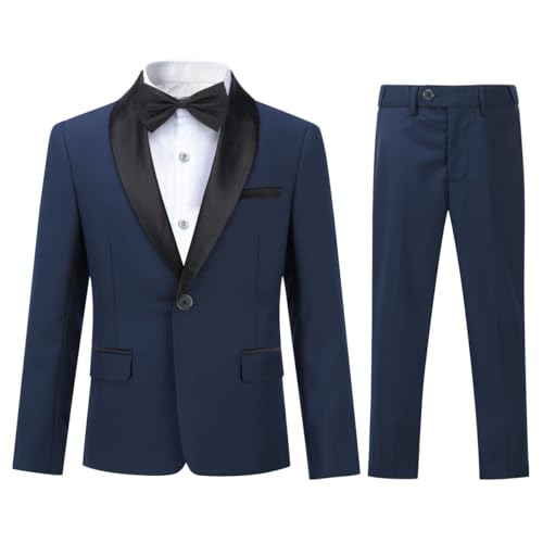 Sliktaa Jungen Kostüm Zweiteilige Schal Revers EIN-Knopf-Bankettkleid Hochzeit Gentleman Elegant und Bequem(Blau 4 Jahre) von Sliktaa