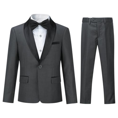 Sliktaa Jungen Kostüm Zweiteilige Schal Revers EIN-Knopf-Bankettkleid Hochzeit Gentleman Elegant und Bequem(Grau 5 Jahre) von Sliktaa