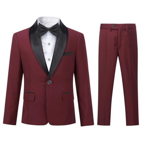 Sliktaa Jungen Kostüm Zweiteilige Schal Revers EIN-Knopf-Bankettkleid Hochzeit Gentleman Elegant und Bequem Rot 16 Jahre von Sliktaa