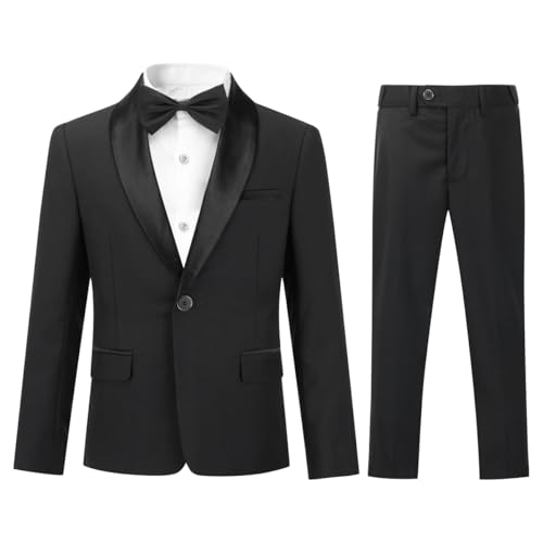 Sliktaa Jungen Kostüm Zweiteilige Schal Revers EIN-Knopf-Bankettkleid Hochzeit Gentleman Elegant und Bequem Schwarz 14 Jahre von Sliktaa