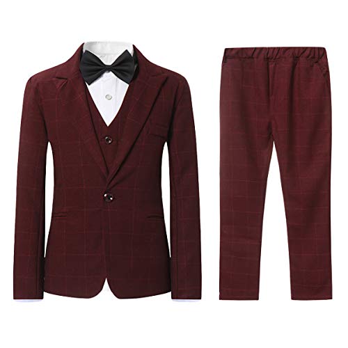 Sliktaa Jungen Reverskragen EIN Knopf Anzug Kariert Dreiteiliges Kostüm Dinner Hochzeit Veranstaltungsort Formelle Party Slim Fit Rot 6 Jahre von Sliktaa