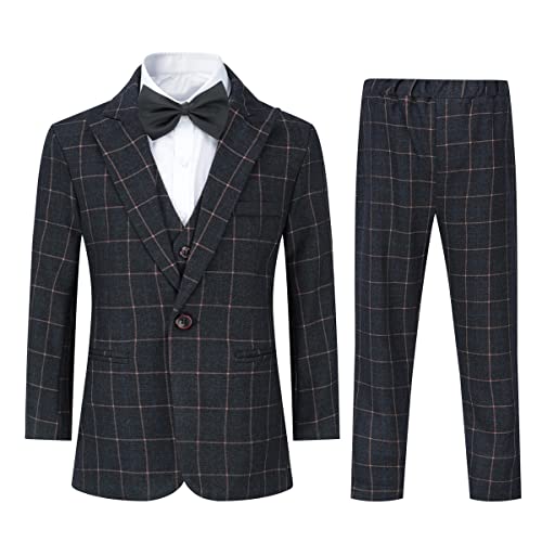 Sliktaa Jungen Reverskragen EIN Knopf Anzug Kariert Dreiteiliges Kostüm Dinner Hochzeit Veranstaltungsort Formelle Party Slim Fit Schwarz 12 Jahre von Sliktaa