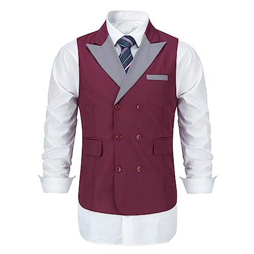 Sliktaa Kostüm Anzug Mode Herren Ärmellos Casual Hochzeit Formal Business Weste(Rot M) von Sliktaa