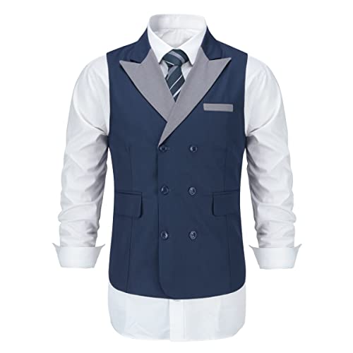 Sliktaa Kostüm Anzug Mode Herren Ärmellos Casual Hochzeit Formal Business Weste Blau XXL von Sliktaa
