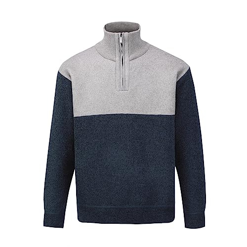 Sliktaa Pullover Herren Stehkragen Strickjacke Strickspleiß Freizeit Sweater Winter Warm Mit Reißverschluss Marine 4XL von Sliktaa