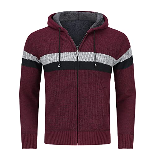 Herren Pullover Reißverschluss Strickjacke mit Kapuze Pullover Herbst und Winter warme Jack Baumwolle Rot L von Sliktaa