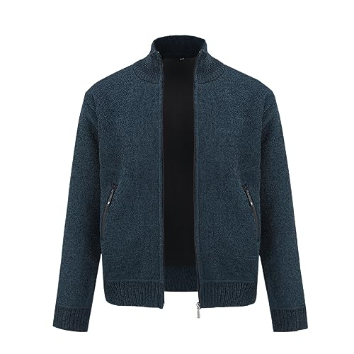 Sliktaa Sweater Herren Mode Freizeitjacke Strickjacke Männer Winter Warm Pullover mit Reißverschluss(Blau M) von Sliktaa