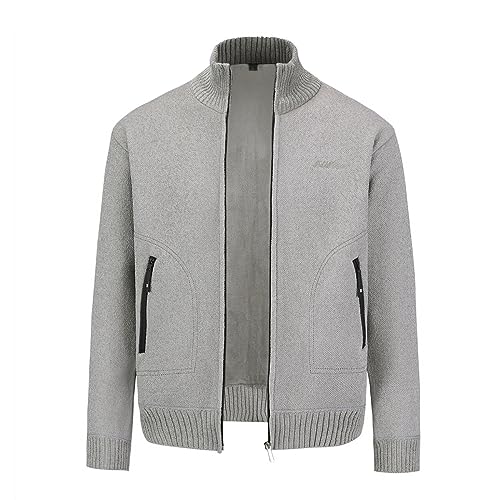 Sliktaa Sweater Herren Mode Freizeitjacke Strickjacke Männer Winter Warm Pullover mit Reißverschluss Hell Grau M von Sliktaa