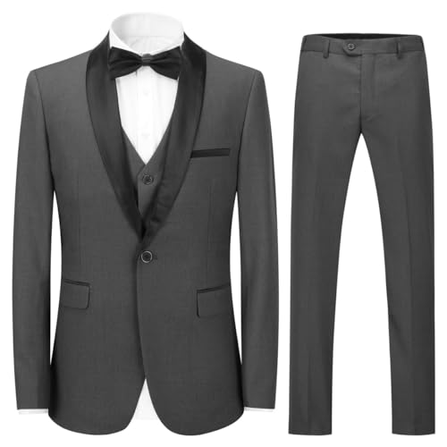 Sliktaa Tuxedo 3-teiliges Herren-Tüpfelchen Slim Fit Elegant Klassisch Business Meeting Hochzeit Ball Alltag, grau, XXX-Large von Sliktaa