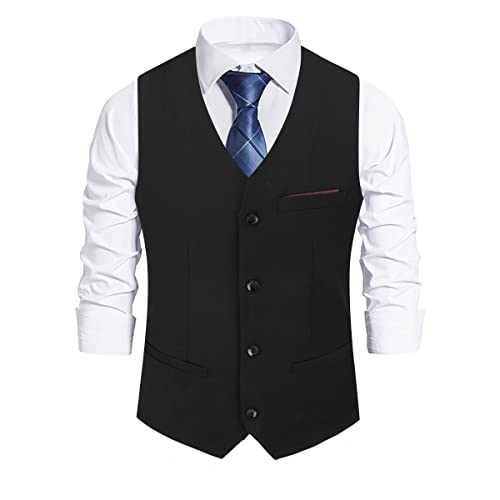 Sliktaa Weste Herren Business Hochzeit slim fit mit 4 Knöpfe Anzugweste Schwarz Large von Sliktaa