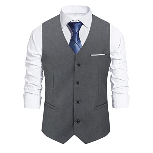 Sliktaa Weste Herren Business Hochzeit slim fit mit 4 Knöpfe Anzugweste Grau Large von Sliktaa