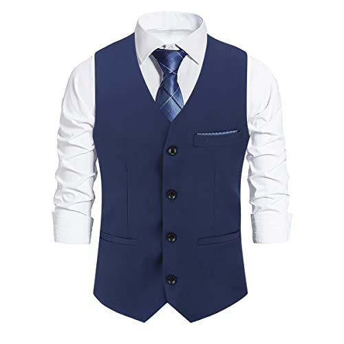 Sliktaa Weste Herren Business Hochzeit slim fit mit 4 Knöpfe Anzugweste Saphir M von Sliktaa