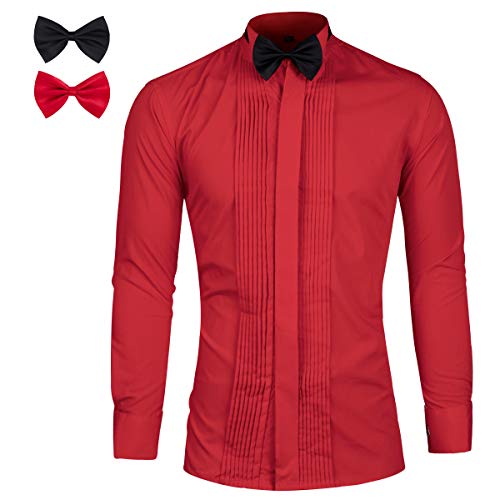 Smokinghemd Herren Freizeitemd kläppchenkragen Slim Mode Schmale Passform Dinner Oberhemd(Rot 1 XXL) von Sliktaa