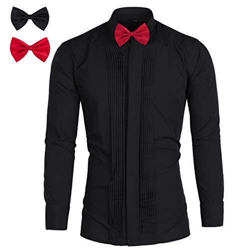 Smokinghemd Herren Freizeitemd kläppchenkragen Slim Mode Schmale Passform Dinner Oberhemd(Schwarz 1 XL) von Sliktaa