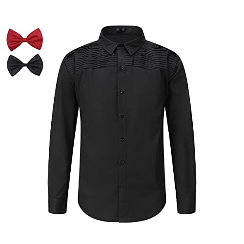 Smokinghemd Herren Freizeitemd kläppchenkragen Slim Mode Schmale Passform Dinner Oberhemd(Schwarz 2 XL) von Sliktaa