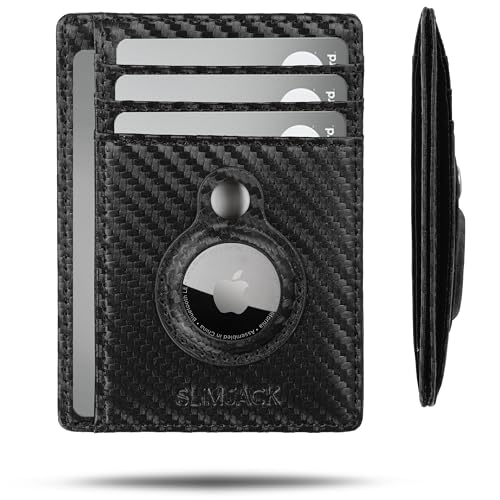 SlimJack® Wallet für Apple AirTag - Schlankes Portmonaie mit Fach - Kreditkartenetui mit RFID-Schutz - Kleiner Geldbeutel für Herren - Smart Wallet für Karten & Apple AirTag (Schwarz) von SlimJack