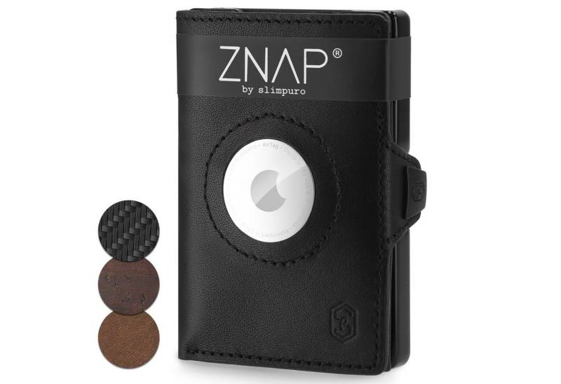 Slimpuro Geldbörse Znap 12 Airtag (1 x Slim Wallet,1 x Münzfach,1 x RFID-Shield Karte), Leder Portemonnaie klein Damen Herren Geldbeutel Unisex Brieftasche von Slimpuro