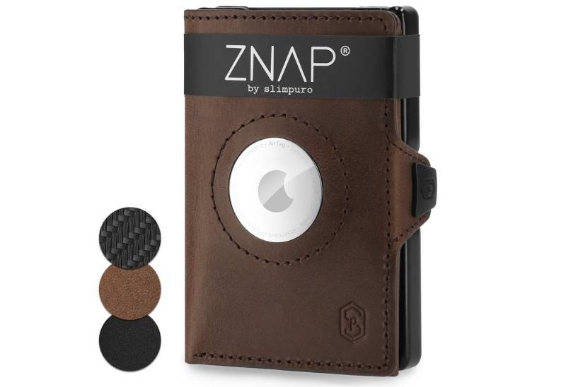 Slimpuro Geldbörse Znap 8 Airtag (1 x Slim Wallet,1 x Münzfach,1 x RFID-Shield Karte), Leder Portemonnaie klein Damen Herren Geldbeutel Unisex Brieftasche von Slimpuro