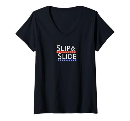 Damen Rutschen und rutschen T-Shirt mit V-Ausschnitt von Slip and Slide Campaign Style Merch
