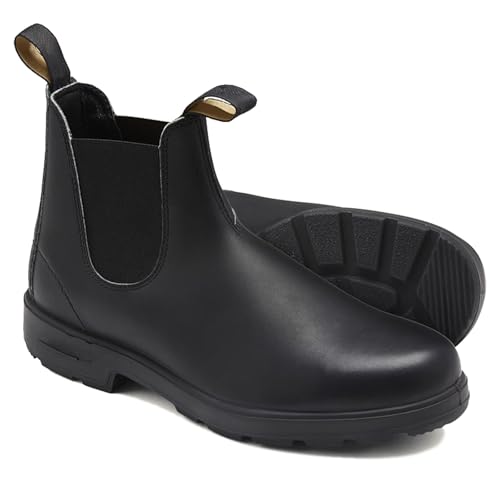Handgefertigte Vintage-Chelsea-Stiefel mit runder Spitze und Blockabsatz, hohe Paarstiefel, Unisex-Schlupfstiefel aus Leder (39,Black) von Slipasikao