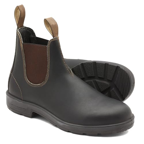 Handgefertigte Vintage-Chelsea-Stiefel mit runder Spitze und Blockabsatz, hohe Paarstiefel, Unisex-Schlupfstiefel aus Leder (44,Black-Brown) von Slipasikao
