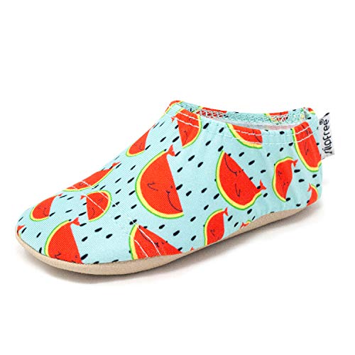 Rutschfeste Kinder-Schuhe mit LSF 50+, Barfuß-Schwimmen, Wasserschuhe für Strand, Pool und Zuhause., Türkis - wassermelone - Größe: XX-Small von Slipfree