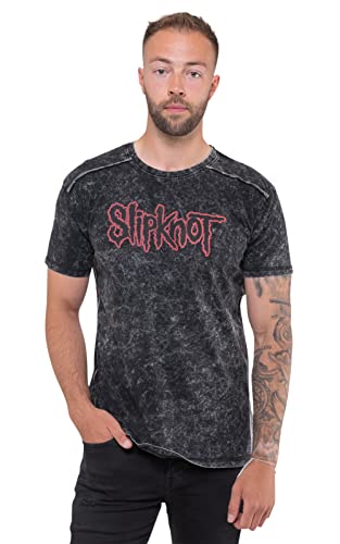 Slipknot T Shirt Band Logo Nue offiziell Herren Schwarz Snow Wash von Slipknot