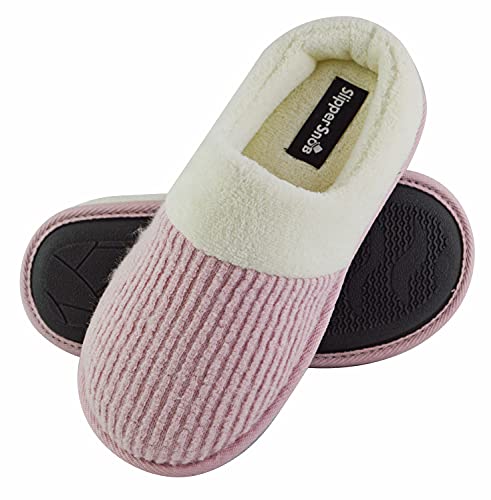 Slipper Snob Damen Pantoffeln mit Plüsch Fell | Warm Hausschuhe für Winter Hüttenschuhe mit Memory Foam (42 EU, Rosa, numeric_42) von Slipper Snob