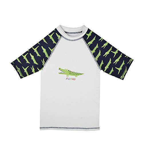 Kurzarm UV Shirt Badeshirt für Kinder - LSF50+ Schwimmshirt Rashguard Schnelltrocknendes Unisex hellgrün/schwarz mit Krokodil, Gr. 104-110 von Slipstop