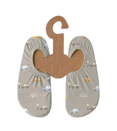 Slipstop Kinder Strandschuhe Anti Rutsch Ballett Schuhe Schwimmschuhe Urlaub Badeschuhe Pool Unisex Cars Naturel, Größe 24-26 von Slipstop