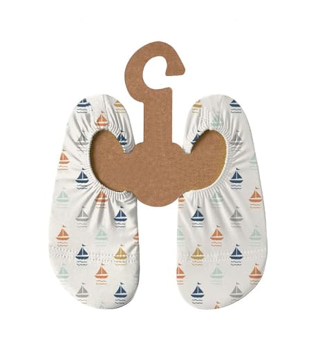 Slipstop Kinder Strandschuhe Anti Rutsch Ballett Schuhe Schwimmschuhe Urlaub Badeschuhe Pool Unisex Navigator weiß mit Segelboote, Größe 27-29 von Slipstop