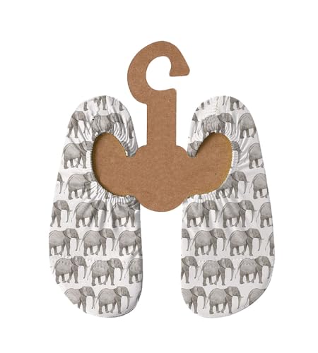 Slipstop Kinder Strandschuhe Anti Rutsch Ballett Schuhe Schwimmschuhe Urlaub Badeschuhe Pool Unisex Senegal-weiß mit grauen Elefanten, Größe 24-26 von Slipstop