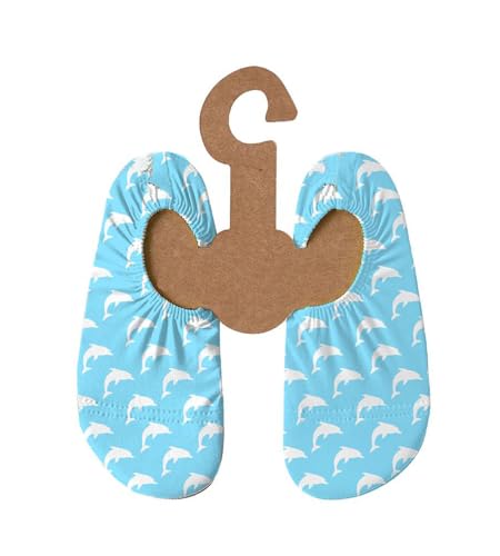 Slipstop Kinder Strandschuhe Anti Rutsch Ballett Schuhe Schwimmschuhe Urlaub Badeschuhe Pool Unisex blau mit Delfinen, Größe 21-23 von Slipstop