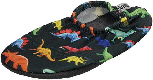 Slipstop Kinder Strandschuhe Anti Rutsch Ballett Schuhe Schwimmschuhe Urlaub Badeschuhe Yoga Pool für Jungs schwarz mit bunten Dinosaurier, Größe 18-20 von Slipstop