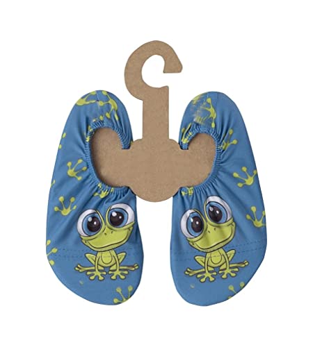 Slipstop Kinder Strandschuhe Anti Rutsch Ballett Schuhe Schwimmschuhe Urlaub Badeschuhe Yoga Pool für Jungs und Mädchen blau/grün mit Frosch, Größe 21-23 von Slipstop